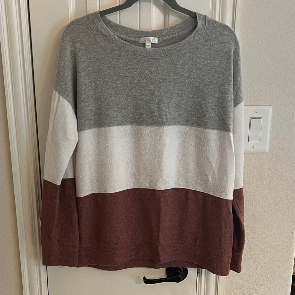Colorblock Gray, White, and Brown Sweater